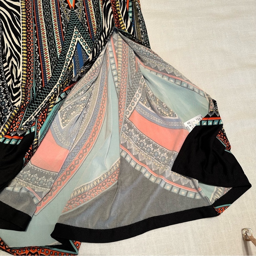 Kate & Mallory Womens Small Maxi Dress Bold Abstract Geometric Surplice Stretch - Picture 3 of 9